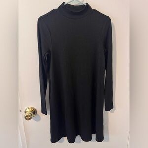 Gap Long Sleeve Mock Neck Sweater Dress Ribbed Black Minimalist Basic Normcore M